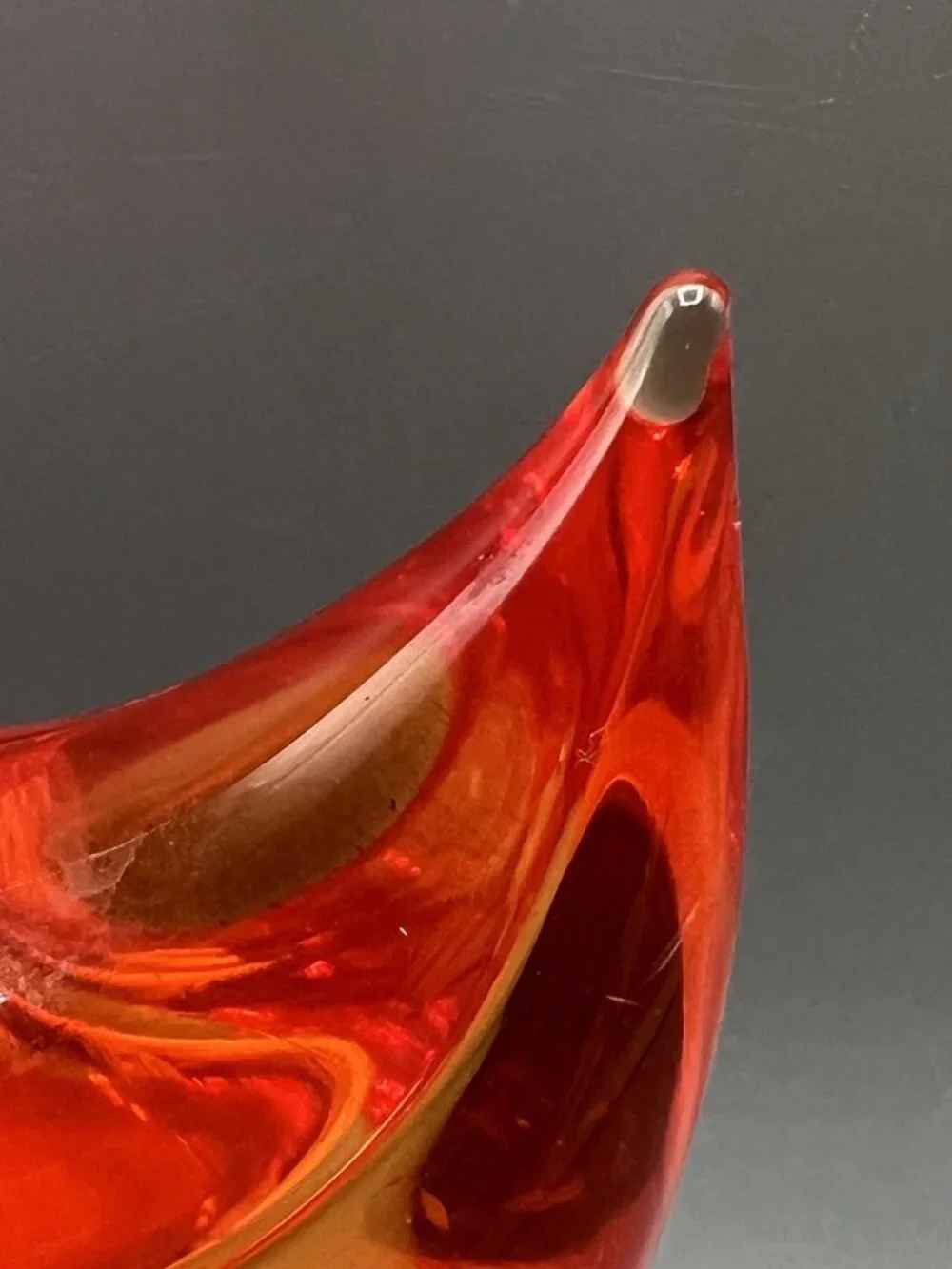 Murano Red Orange Glass Swan w/ Gold Bill Vtg Figurine 9.5 in Long Necked Italy